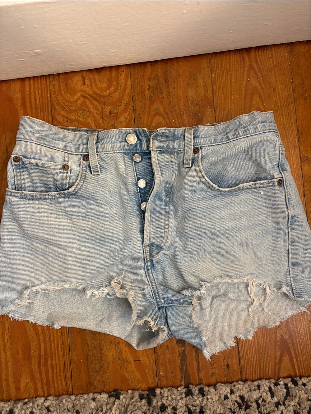 Levi's 501 Light Wash Raw Hem Button-Fly Denim Shorts